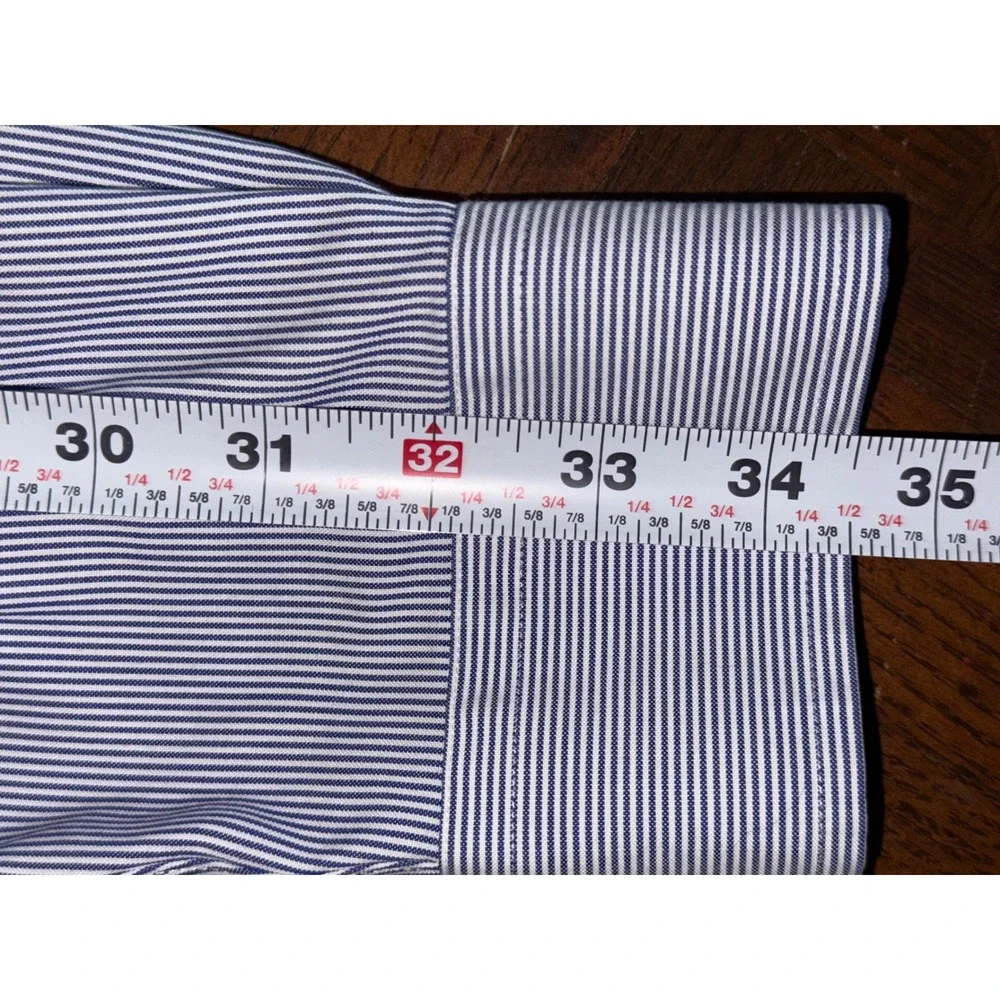 Jos A Bank Traveler Dress Shirt Size 16-34 Blue Stripe Slim Fit Business Classic - Picture 9 of 9